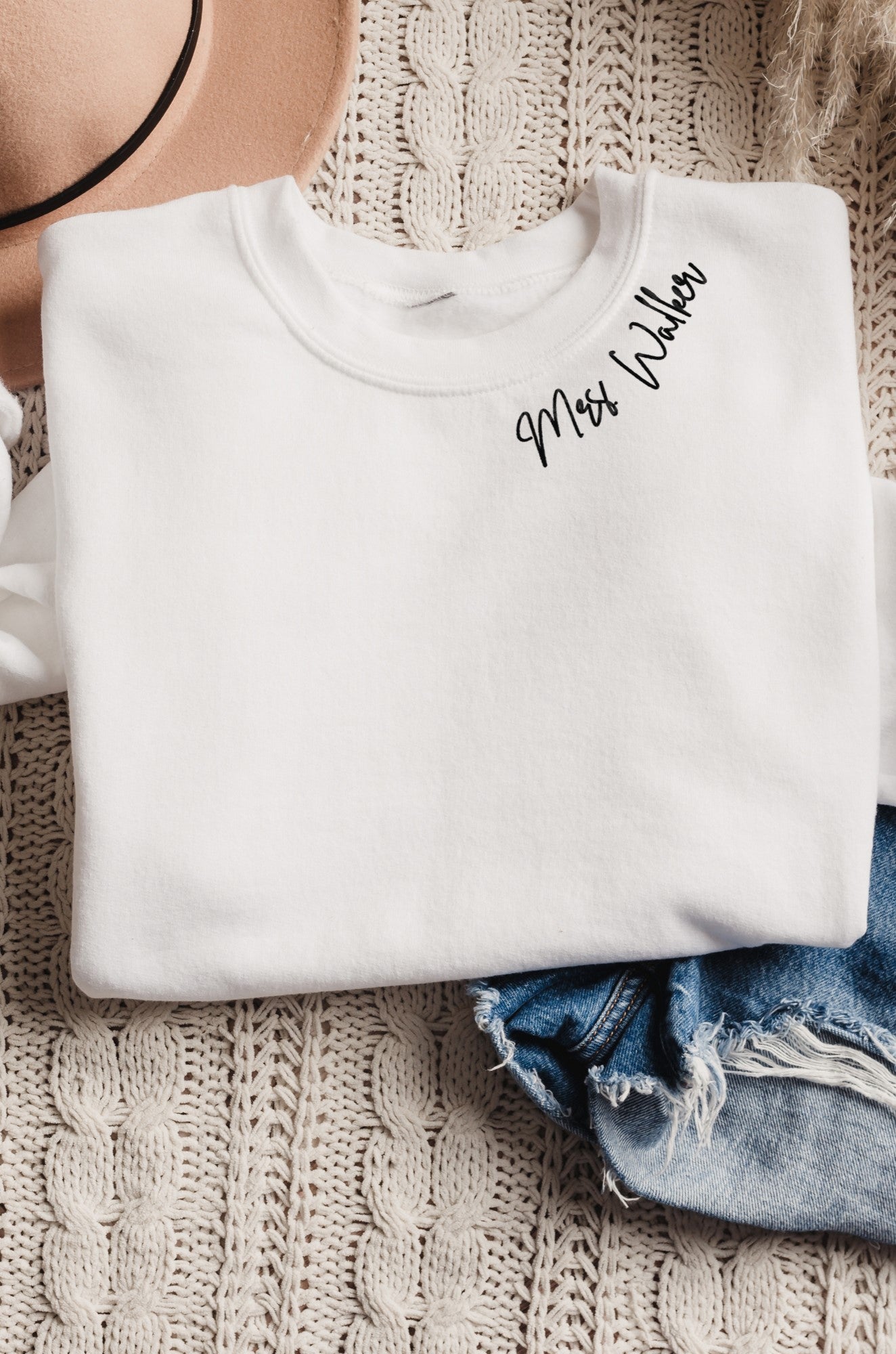 Custom White Embroidered Sweatshirt heirloombridalcompany