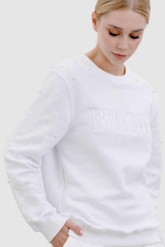 Pearl Sleeve BRIDE Embroidered Sweatshirt